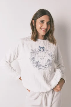 Pijama largo polar suave blanco