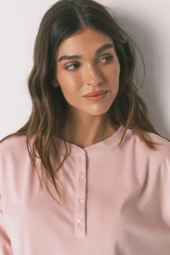 Pijama largo polar suave cenefas rosa