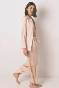 Pijama largo strass satén naranja