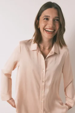 Pijama largo strass satén naranja