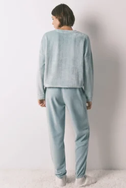 Pijama largo terciopelo textura azul