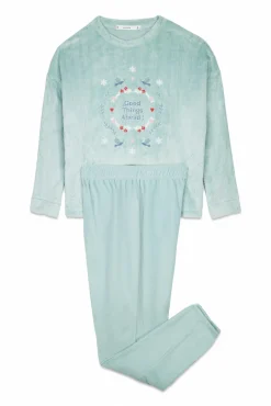 Pijama largo terciopelo textura azul