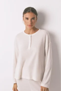 Pijama largo textura waffle blanco