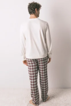 Pijama masculino largo 100% algodón cuadros
