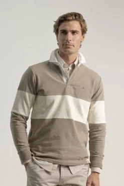 Polo franjas anchas contraste piedra