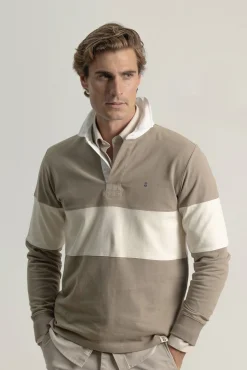 Polo franjas anchas contraste piedra