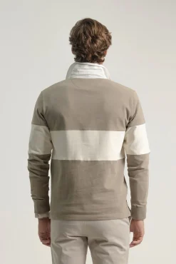 Polo franjas anchas contraste piedra