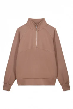 Sudadera cuello cremallera marrón