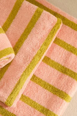 Toalla de baño de algodón de rizo a rayas rosas Saturno