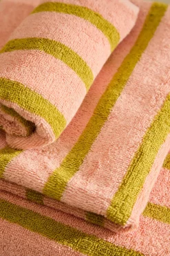 Toalla de baño de algodón de rizo a rayas rosas Saturno