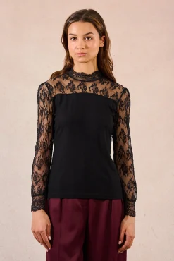 Top de manga larga detalles de encaje