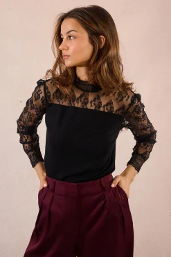 Top de manga larga detalles de encaje