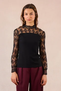 Top de manga larga detalles de encaje