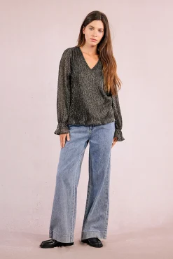 Top de manga larga plisado