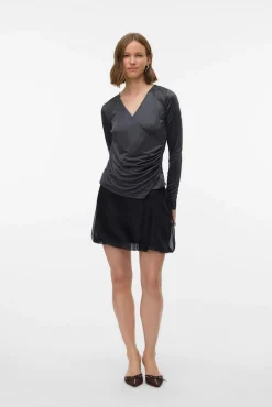 Top de manga larga tejido metalizado