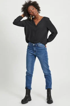 Top de mujer de manga larga con escote en pico