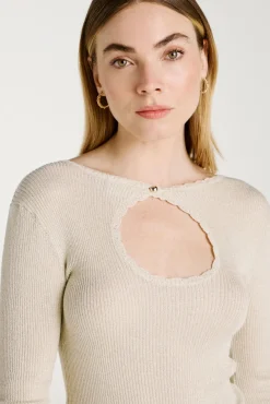 Top de punto reversible con lúrex