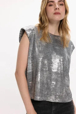 Top sin mangas metalizado