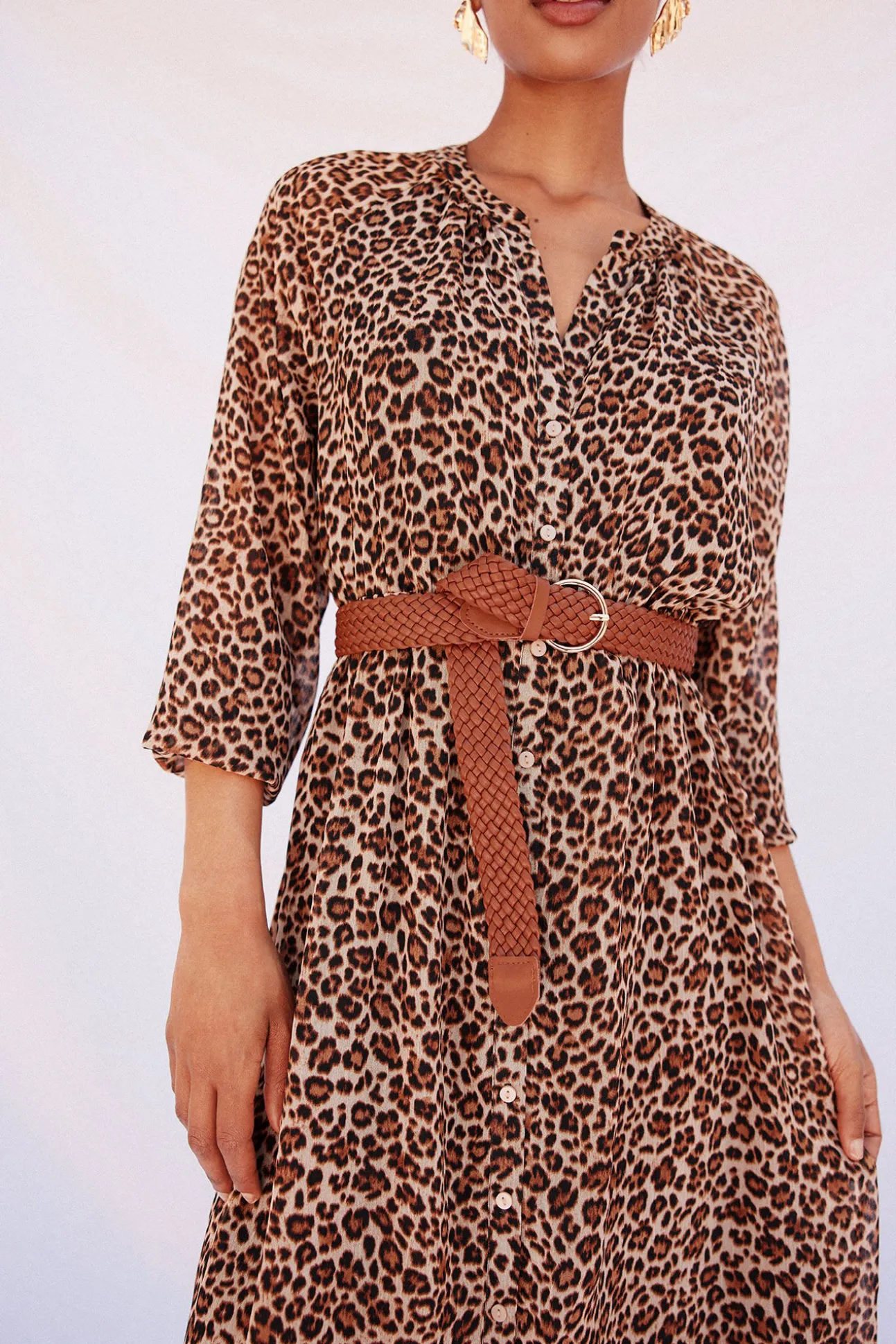 Vestido camisero estampado cinturón