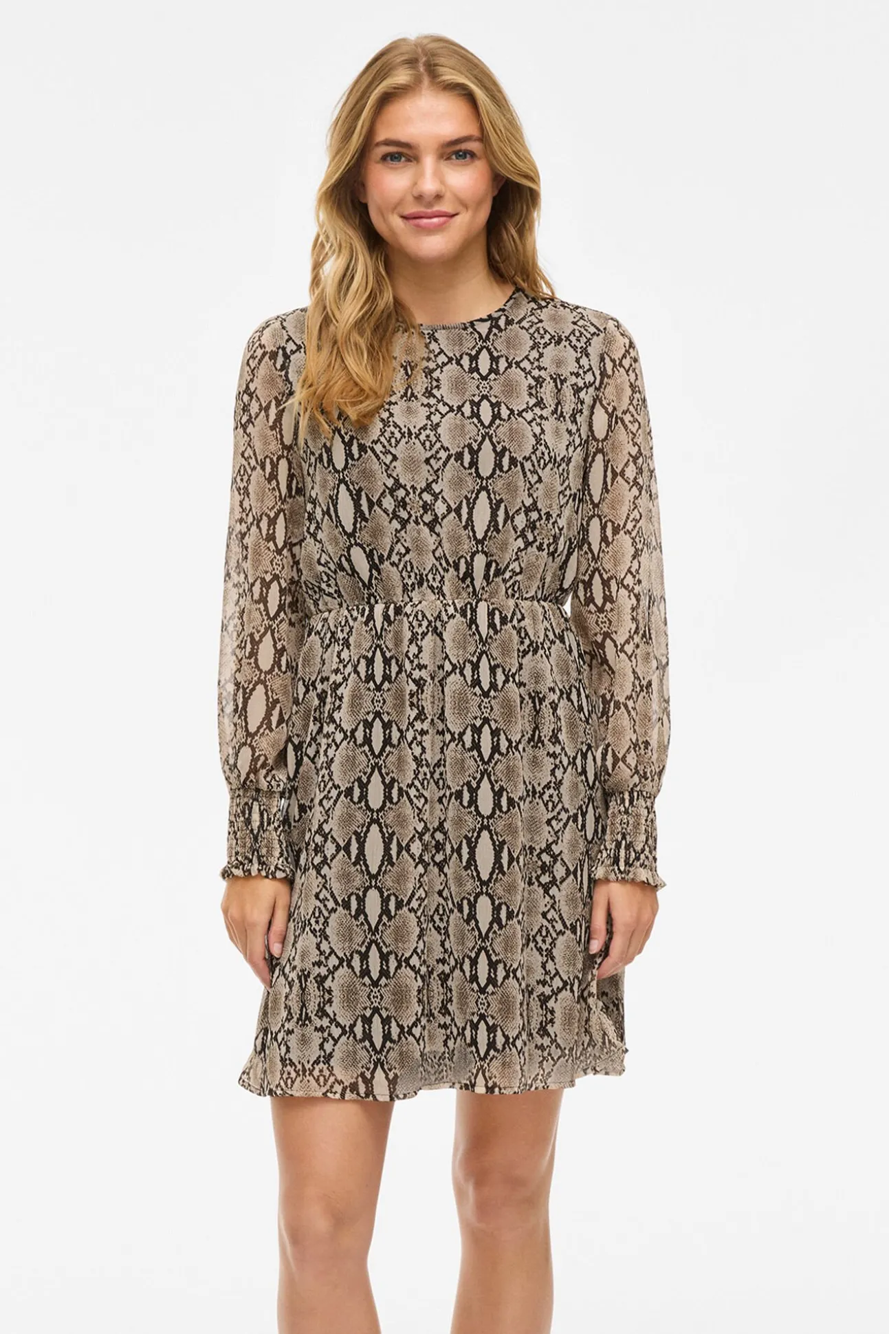 Vestido corto de gasa estampado de serpiente