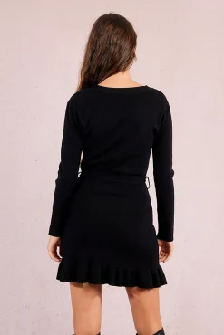 Vestido corto de manga larga con lazada