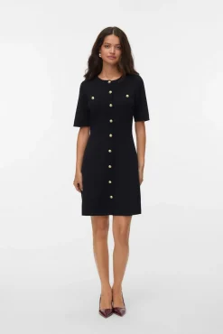 Vestido corto de punto y botones dorados