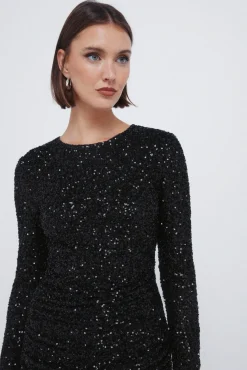 Vestido corto drapeado lentejuelas