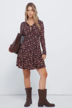 Vestido corto escote lazos estampado