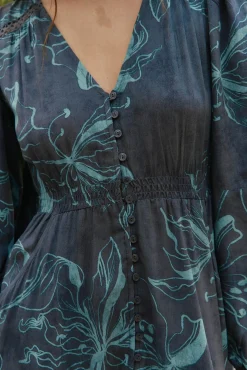 Vestido largo Carmen manga larga estampado midnight lilly