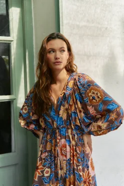 Vestido largo catalonia estampado tierra