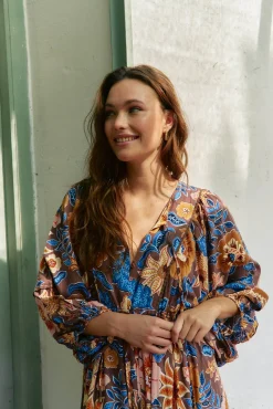 Vestido largo catalonia estampado tierra