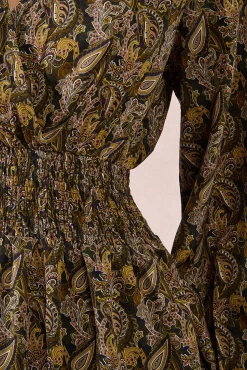 Vestido largo con estampado y pliegues