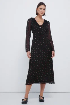 Vestido midi escote zigzag