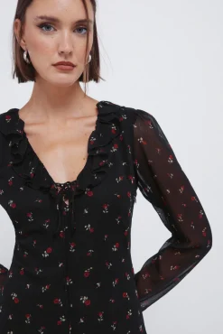 Vestido midi escote zigzag