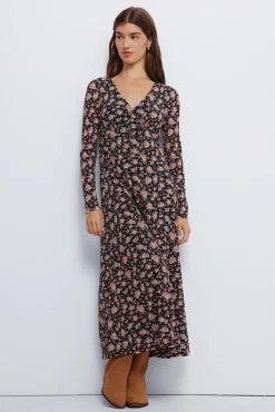 Vestido midi flores escote lazo