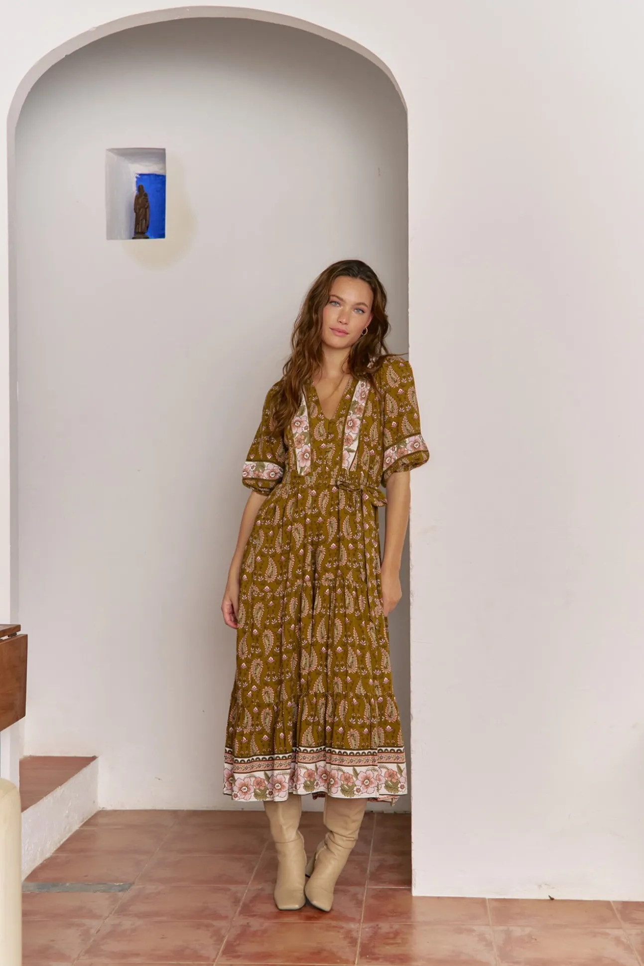 Vestido midi mila estampado Amalie