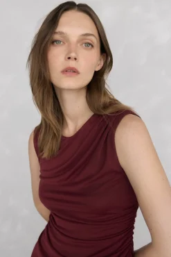 Vestido midi recto frunces tul