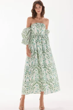 Vestido palabra de honor estampado