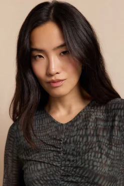 Vestido punto estampado frunce