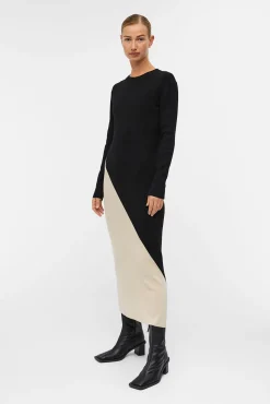 Vestido punto largo bicolor