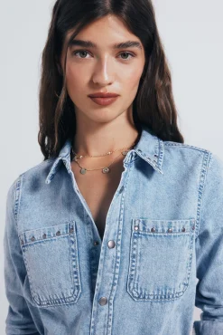 Vestido vaquero camisero tachas